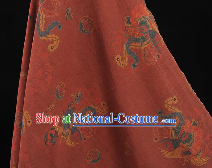 Chinese Traditional Phoenix Pattern Dress Fabric Cheongsam Silk Cloth Wine Red Gambiered Guangdong Gauze