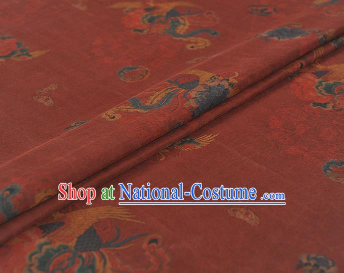 Chinese Traditional Phoenix Pattern Dress Fabric Cheongsam Silk Cloth Wine Red Gambiered Guangdong Gauze