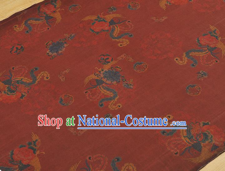 Chinese Traditional Phoenix Pattern Dress Fabric Cheongsam Silk Cloth Wine Red Gambiered Guangdong Gauze