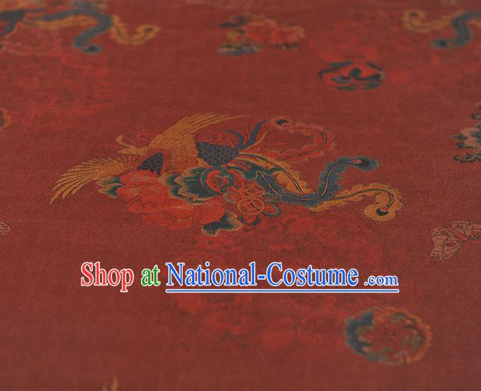 Chinese Traditional Phoenix Pattern Dress Fabric Cheongsam Silk Cloth Wine Red Gambiered Guangdong Gauze