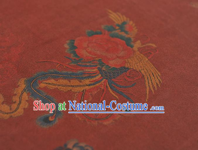 Chinese Traditional Phoenix Pattern Dress Fabric Cheongsam Silk Cloth Wine Red Gambiered Guangdong Gauze