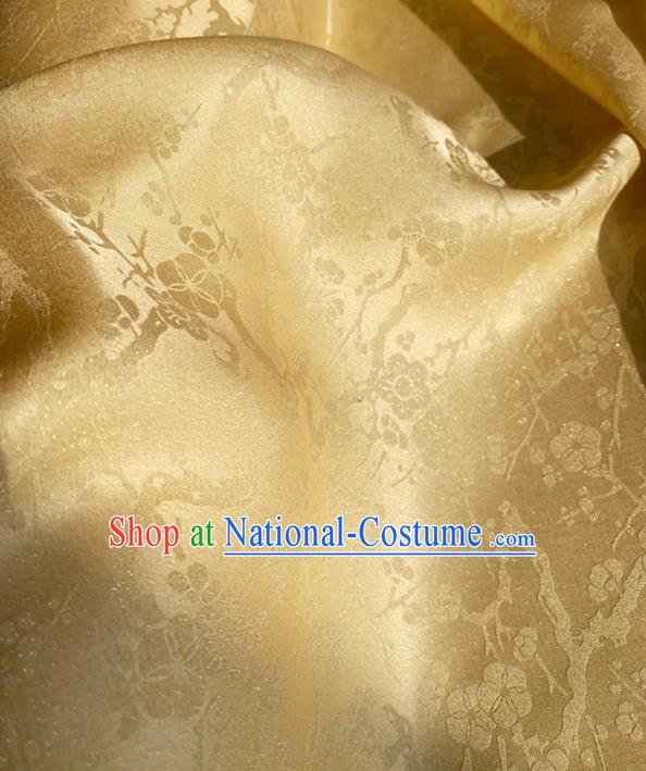 Chinese Light Golden Silk Fabric Classical Plum Blossom Pattern Brocade Cloth Jacquard Tapestry Material Traditional Tang Suit Drapery