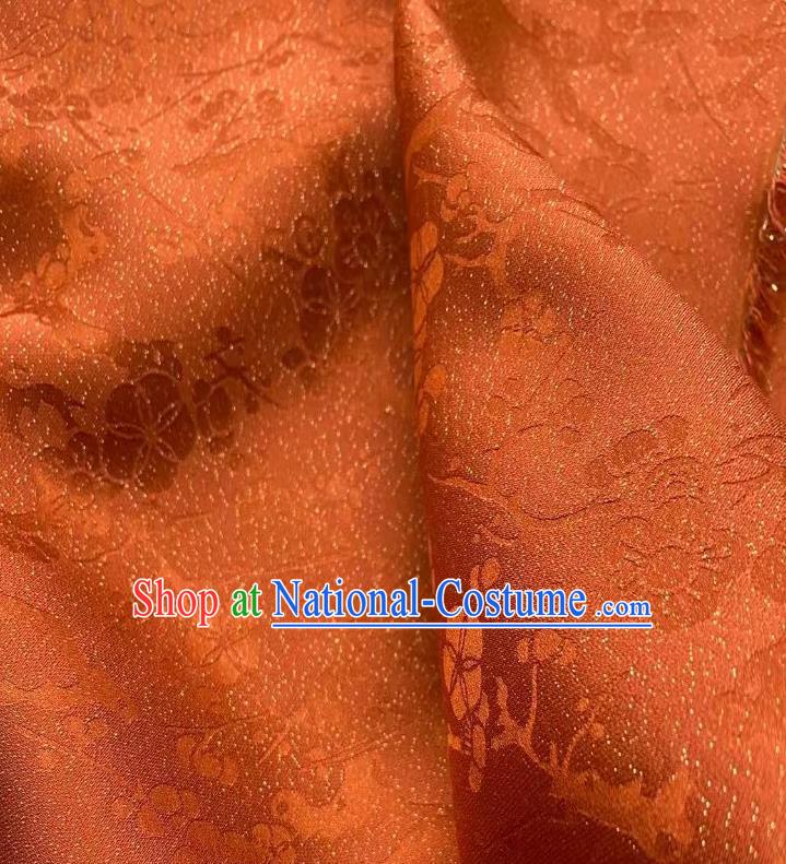 Chinese Traditional Tang Suit Drapery Rust Red Silk Fabric Classical Plum Blossom Pattern Brocade Cloth Jacquard Tapestry Material