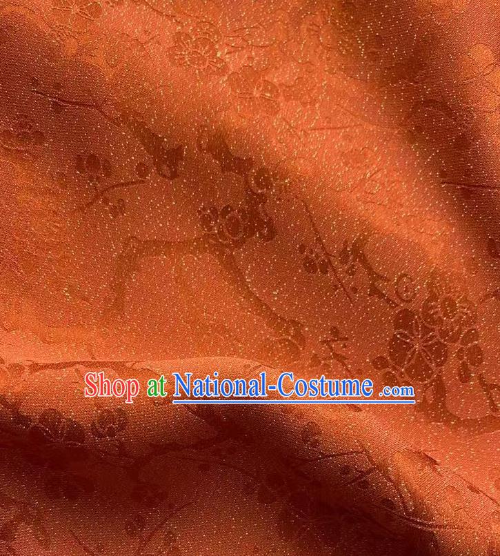 Chinese Traditional Tang Suit Drapery Rust Red Silk Fabric Classical Plum Blossom Pattern Brocade Cloth Jacquard Tapestry Material