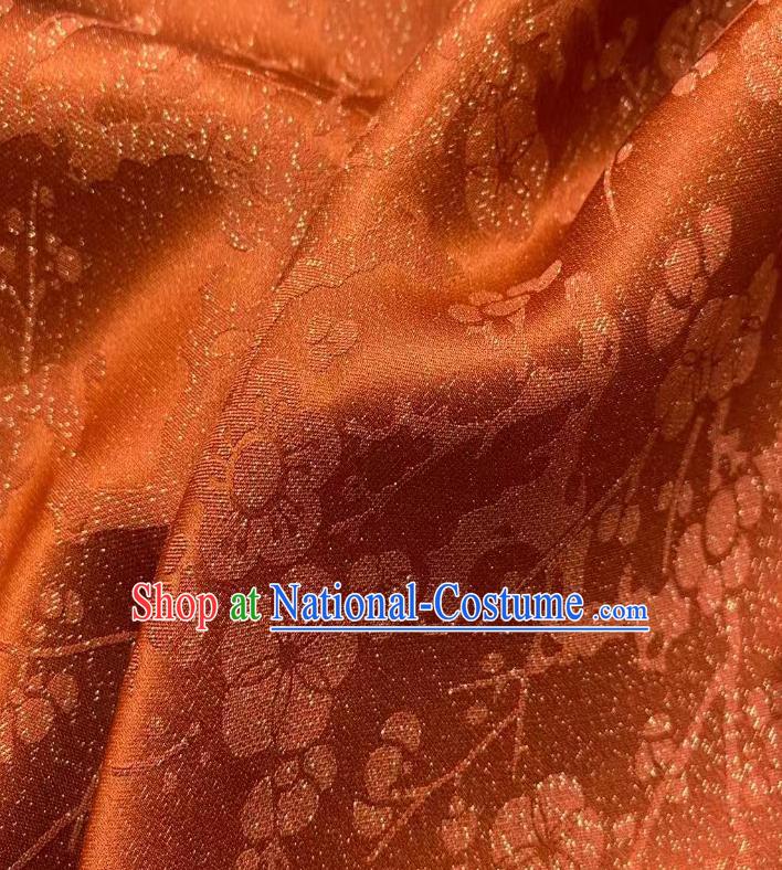 Chinese Traditional Tang Suit Drapery Rust Red Silk Fabric Classical Plum Blossom Pattern Brocade Cloth Jacquard Tapestry Material