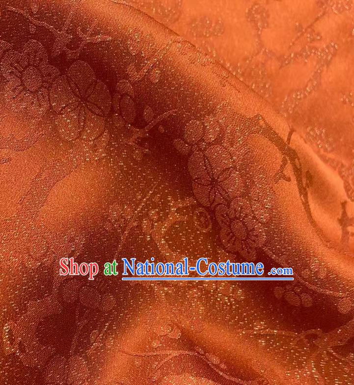 Chinese Traditional Tang Suit Drapery Rust Red Silk Fabric Classical Plum Blossom Pattern Brocade Cloth Jacquard Tapestry Material