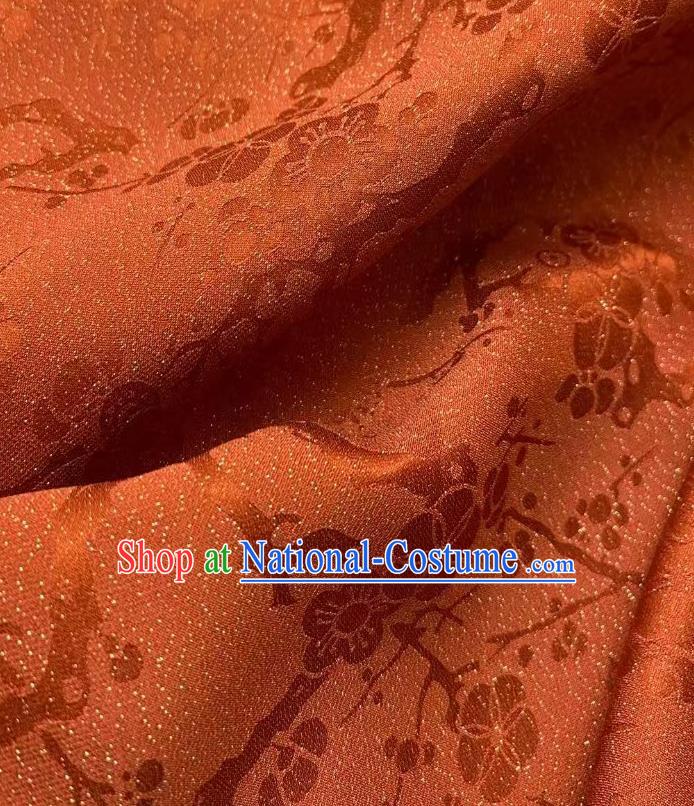 Chinese Traditional Tang Suit Drapery Rust Red Silk Fabric Classical Plum Blossom Pattern Brocade Cloth Jacquard Tapestry Material