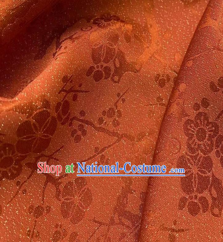 Chinese Traditional Tang Suit Drapery Rust Red Silk Fabric Classical Plum Blossom Pattern Brocade Cloth Jacquard Tapestry Material