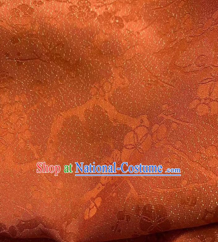 Chinese Traditional Tang Suit Drapery Rust Red Silk Fabric Classical Plum Blossom Pattern Brocade Cloth Jacquard Tapestry Material