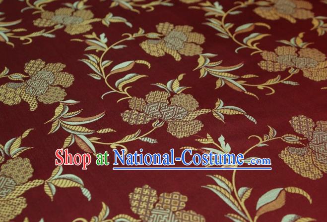 Chinese Classical Broken Peony Pattern Song Brocade Cloth Jacquard Tapestry Material Traditional Qipao Dress Drapery Wine Red Silk Fabric