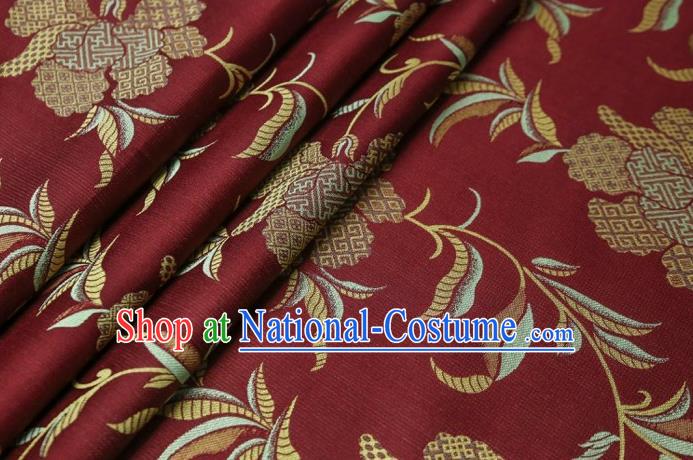 Chinese Classical Broken Peony Pattern Song Brocade Cloth Jacquard Tapestry Material Traditional Qipao Dress Drapery Wine Red Silk Fabric