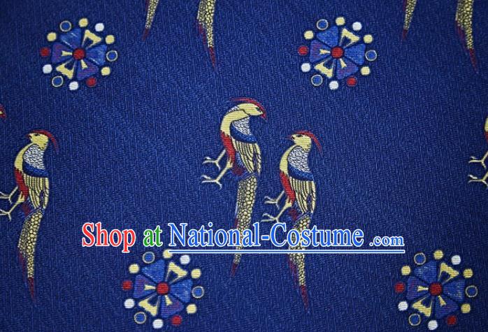 Chinese Royalblue Silk Fabric Classical Birds Pattern Song Brocade Cloth Jacquard Tapestry Material Traditional Hanfu Dress Drapery