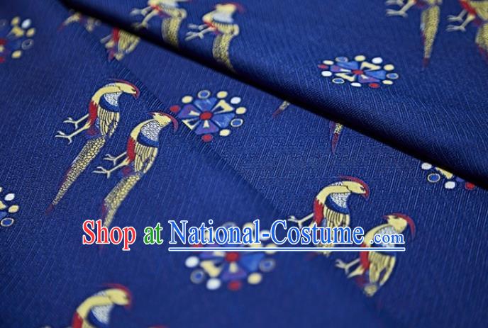 Chinese Royalblue Silk Fabric Classical Birds Pattern Song Brocade Cloth Jacquard Tapestry Material Traditional Hanfu Dress Drapery