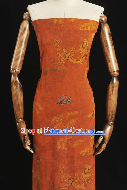 Chinese Traditional Dragon Phoenix Pattern Dress Fabric Cheongsam Silk Cloth Orange Gambiered Guangdong Gauze