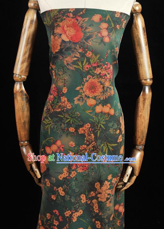 Top Chinese Green Gambiered Guangdong Gauze Traditional Convallaria Pattern Dress Cloth Cheongsam Silk Fabric