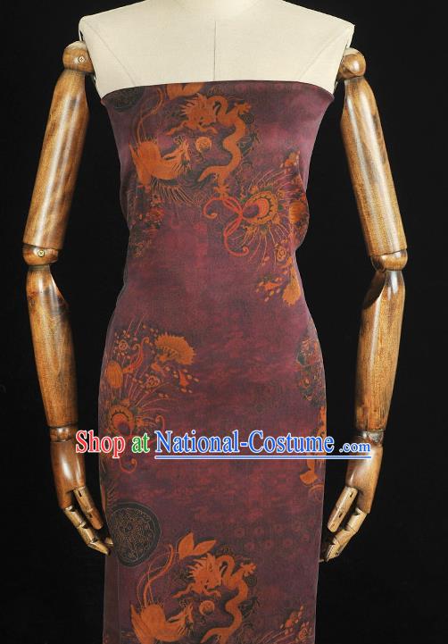 Top Chinese Classical Dragon Phoenix Pattern Gambiered Guangdong Gauze Traditional Jacquard Satin Cloth Cheongsam Purple Silk Fabric