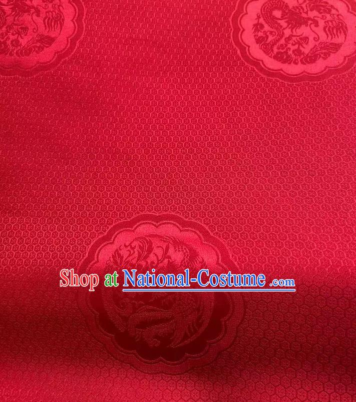 Chinese Wine Red Silk Fabric Classical Dragon Phoenix Pattern Brocade Cloth Jacquard Tapestry Material Traditional Hanfu Dress Drapery