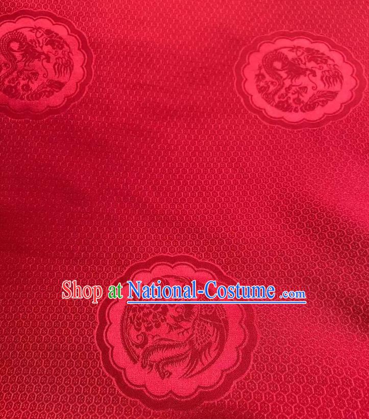 Chinese Wine Red Silk Fabric Classical Dragon Phoenix Pattern Brocade Cloth Jacquard Tapestry Material Traditional Hanfu Dress Drapery