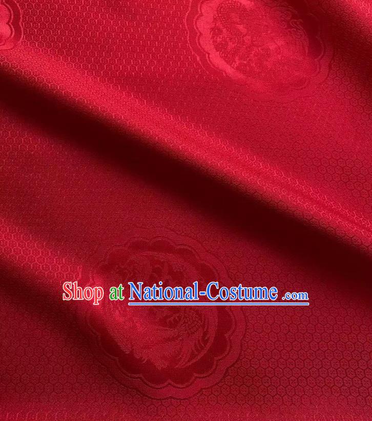 Chinese Wine Red Silk Fabric Classical Dragon Phoenix Pattern Brocade Cloth Jacquard Tapestry Material Traditional Hanfu Dress Drapery