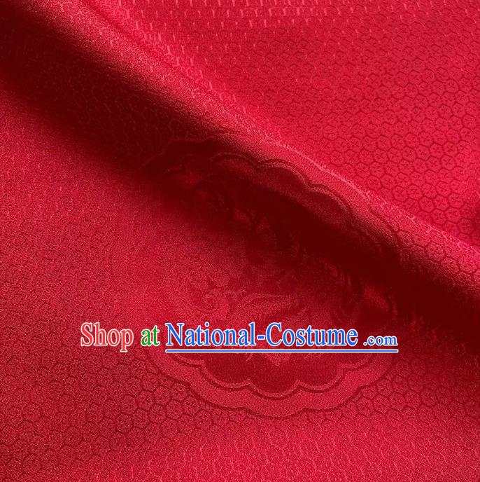 Chinese Wine Red Silk Fabric Classical Dragon Phoenix Pattern Brocade Cloth Jacquard Tapestry Material Traditional Hanfu Dress Drapery