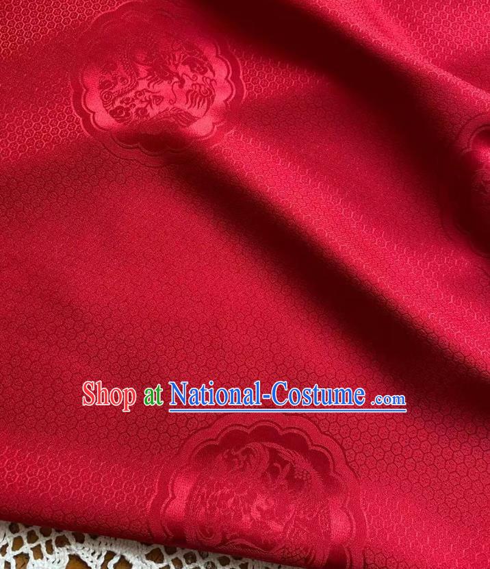 Chinese Wine Red Silk Fabric Classical Dragon Phoenix Pattern Brocade Cloth Jacquard Tapestry Material Traditional Hanfu Dress Drapery