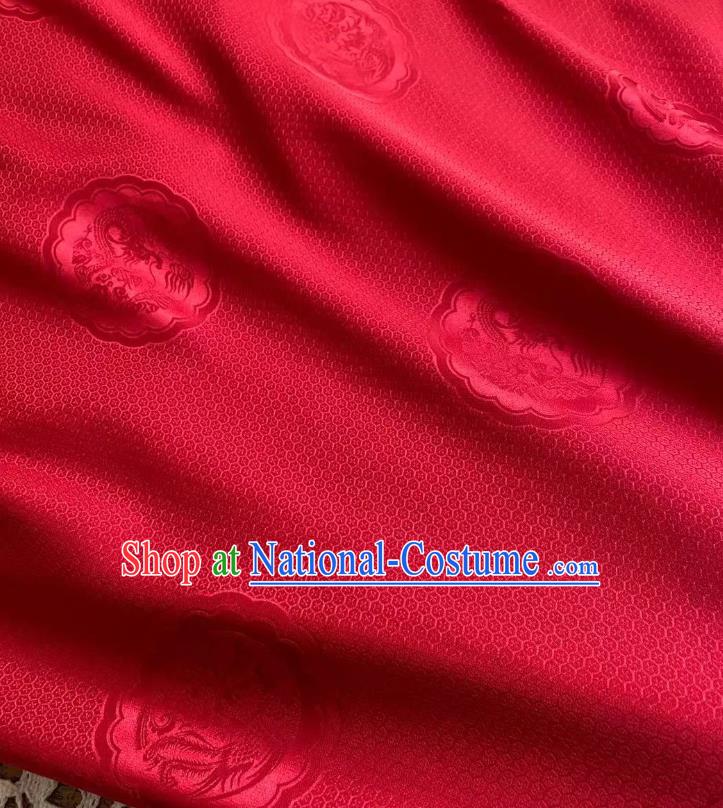 Chinese Wine Red Silk Fabric Classical Dragon Phoenix Pattern Brocade Cloth Jacquard Tapestry Material Traditional Hanfu Dress Drapery