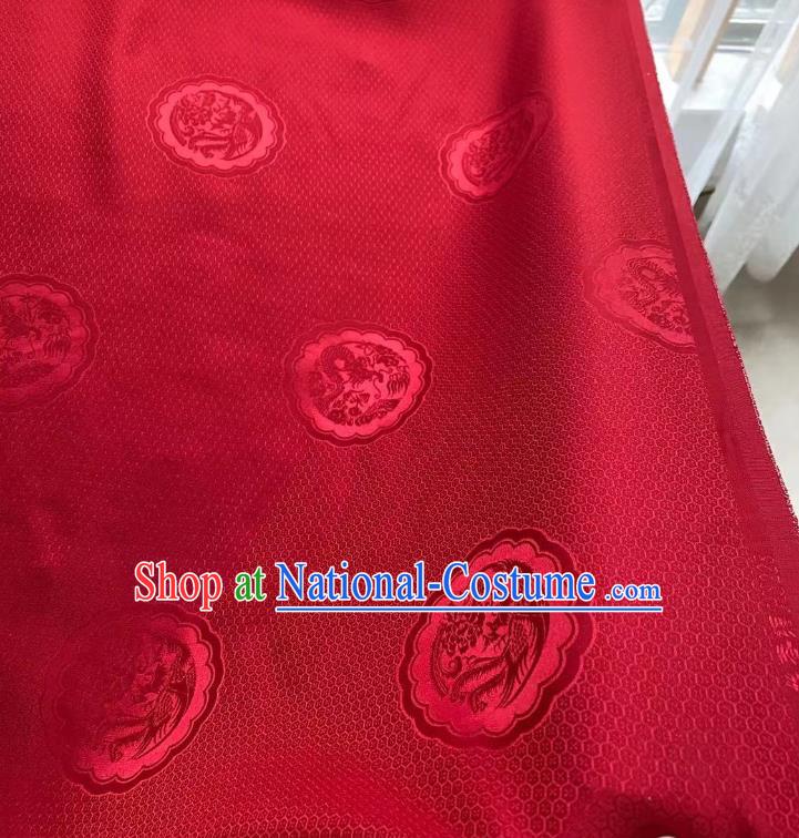 Chinese Wine Red Silk Fabric Classical Dragon Phoenix Pattern Brocade Cloth Jacquard Tapestry Material Traditional Hanfu Dress Drapery