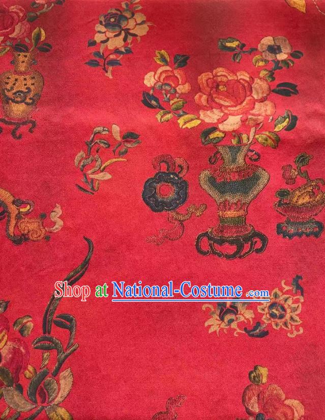 Chinese Classical Peony Pattern Red Brocade Cloth Qing Dynasty Tapestry Material Traditional Qipao Dress Drapery Silk Fabric