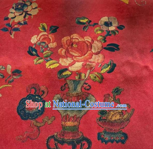 Chinese Classical Peony Pattern Red Brocade Cloth Qing Dynasty Tapestry Material Traditional Qipao Dress Drapery Silk Fabric