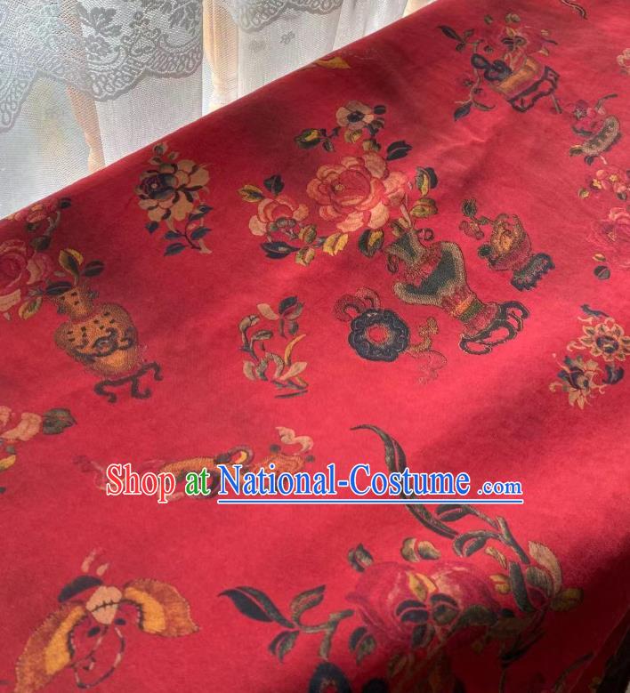 Chinese Classical Peony Pattern Red Brocade Cloth Qing Dynasty Tapestry Material Traditional Qipao Dress Drapery Silk Fabric