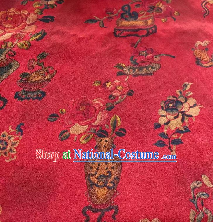 Chinese Classical Peony Pattern Red Brocade Cloth Qing Dynasty Tapestry Material Traditional Qipao Dress Drapery Silk Fabric