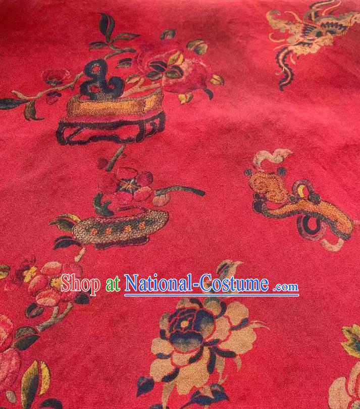 Chinese Classical Peony Pattern Red Brocade Cloth Qing Dynasty Tapestry Material Traditional Qipao Dress Drapery Silk Fabric