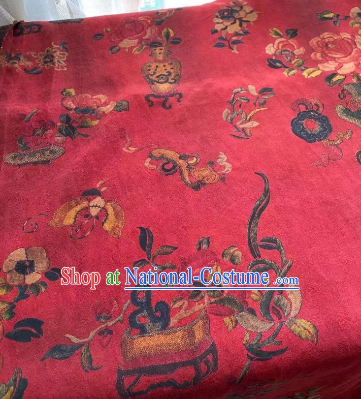 Chinese Classical Peony Pattern Red Brocade Cloth Qing Dynasty Tapestry Material Traditional Qipao Dress Drapery Silk Fabric