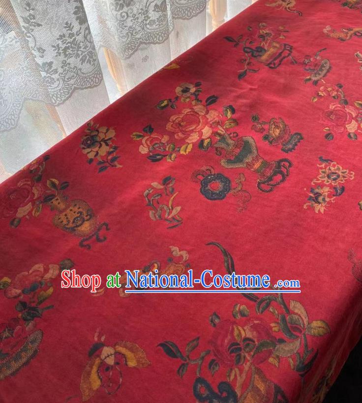 Chinese Classical Peony Pattern Red Brocade Cloth Qing Dynasty Tapestry Material Traditional Qipao Dress Drapery Silk Fabric