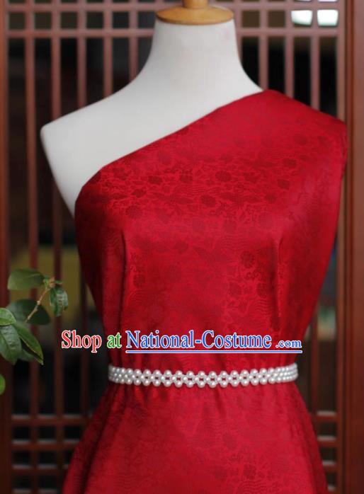 Chinese Traditional Qipao Dress Drapery Silk Fabric Classical Phoenix Peony Pattern Wine Red Brocade Cloth Tapestry Material