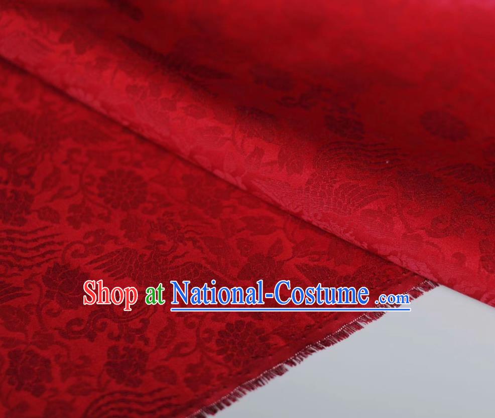 Chinese Traditional Qipao Dress Drapery Silk Fabric Classical Phoenix Peony Pattern Wine Red Brocade Cloth Tapestry Material