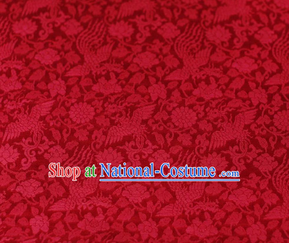 Chinese Traditional Qipao Dress Drapery Silk Fabric Classical Phoenix Peony Pattern Wine Red Brocade Cloth Tapestry Material