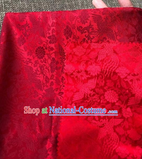 Chinese Traditional Qipao Dress Drapery Silk Fabric Classical Phoenix Peony Pattern Wine Red Brocade Cloth Tapestry Material