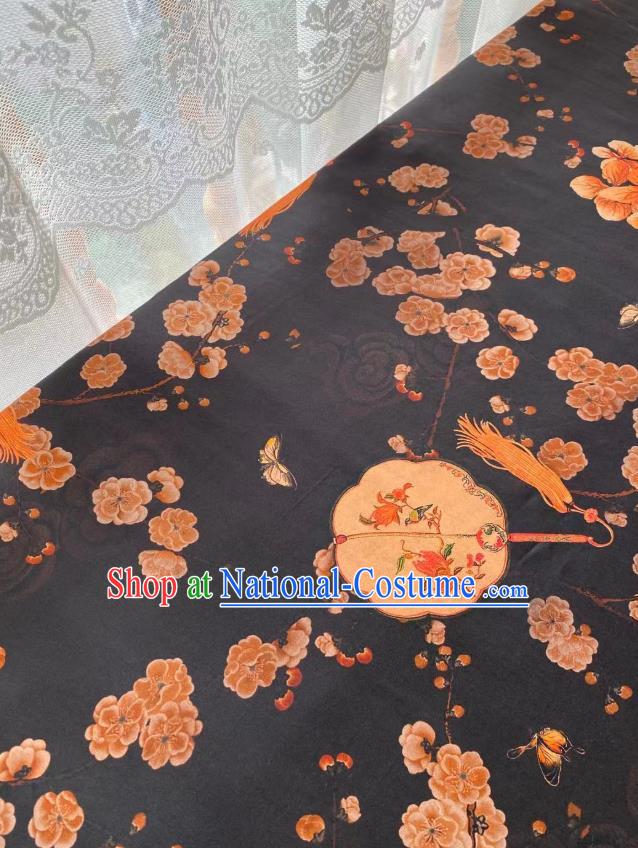 Chinese Black Gambiered Guangdong Gauze Material Traditional Qipao Dress Drapery Silk Fabric Classical Palace Fan Pattern Brocade Cloth