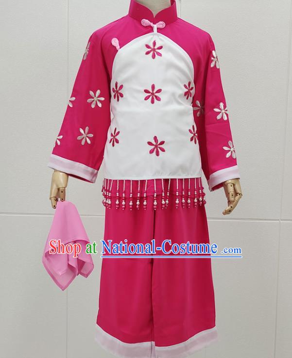 China Beijing Opera Country Lady Garment Costumes Opera Village Girl Rosy Outfits Clothing for Kids