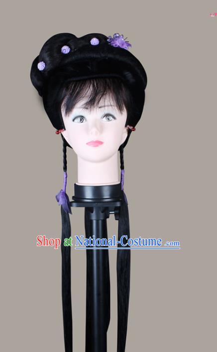 China Beijing Opera Young Lady Headwear Shaoxing Opera Servant Girl Wigs Sheath