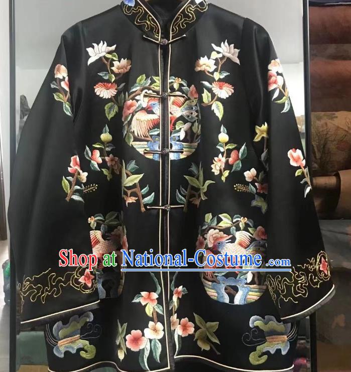 China Tang Suit Embroidered Jacket National Black Silk Outer Garment Traditional Clothing