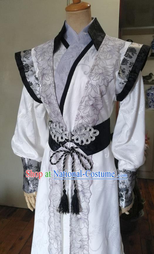 Chinese Ming Dynasty Swordsman Garment Costumes Ancient Noble Childe Hanfu Clothing Drama Cosplay Prince White Apparels