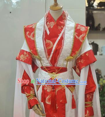 Chinese Qin Dynasty Prince Garment Costumes Ancient Knight Hanfu Clothing Drama Cosplay Swordsman Red Apparels