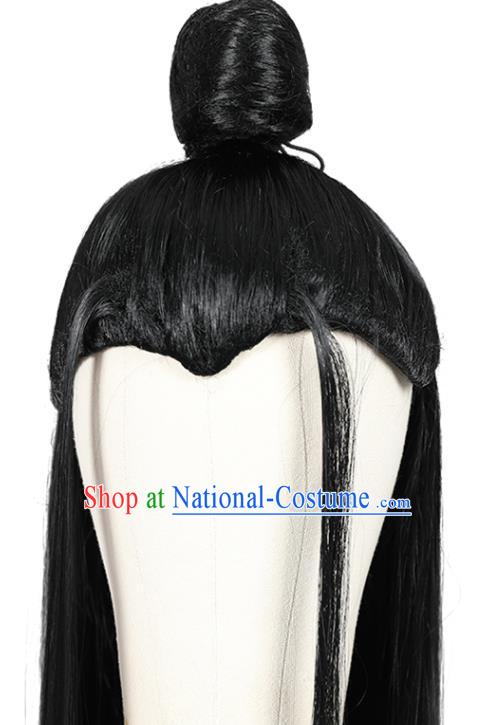 Chinese Cosplay Knight Black Wigs Ancient Swordsman Headdress Tang Dynasty Crown Prince Toupee Hairpieces