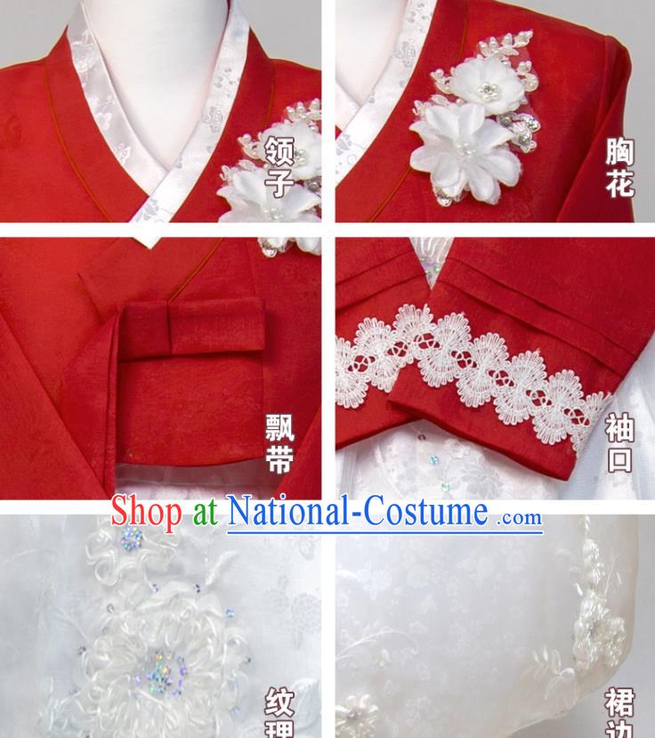 Korean Traditional Court Princess Clothing Korea Classical Wedding Fashion Costumes Bride Hanbok Red Blouse and White Dress