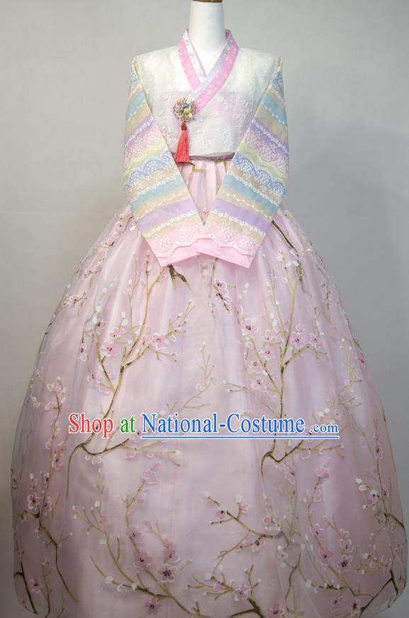 Korea Traditional Bride Clothing Classical Wedding Fashion Costumes Korean Young Lady Hanbok Blouse and Embroidered Pink Dress