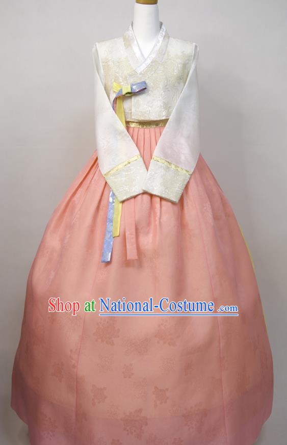 Korea Traditional Wedding Clothing Korean Bride Fashion Costumes Young Lady Classical Hanbok White Blouse and Pink Dress