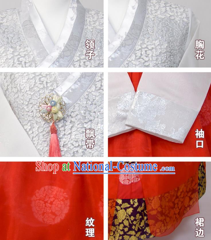 Korean Traditional Wedding Clothing Bride Fashion Costumes Korea Young Lady Classical Hanbok White Blouse and Red Dress