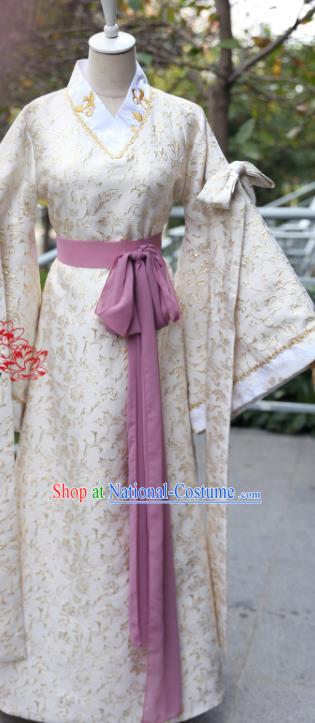 China Ancient Noble Lady Beige Hanfu Dress Cosplay Female Swordsman Garments Traditional Drama Wind and Cloud You Ruo Clothing